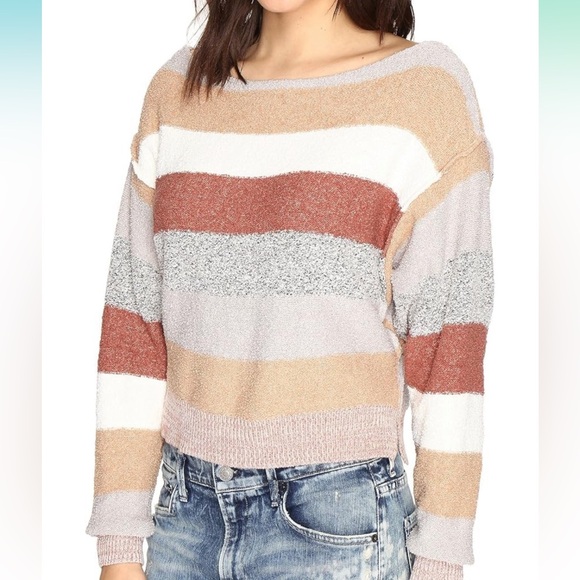 Free People Sweaters - Free People Women's Candyland Striped Ivory Cropped Pullover Sweater Size Small
